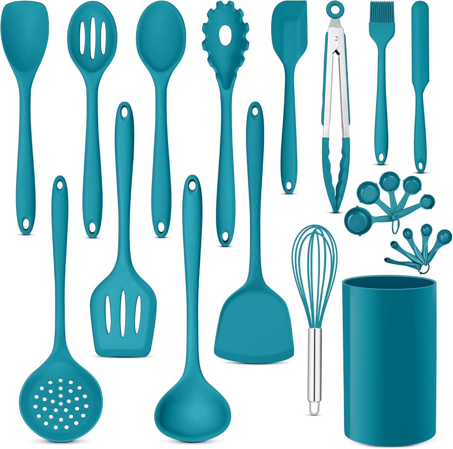 imageEfar Silicone Cooking Utensils Set 24Pcs Heat Resistant Kitchen Utensil with Holder Silicone Kitchen Tools with Spatula Turner Spoon Tongs Whisk NonToxic amp Dishwasher Safe BlackBlue