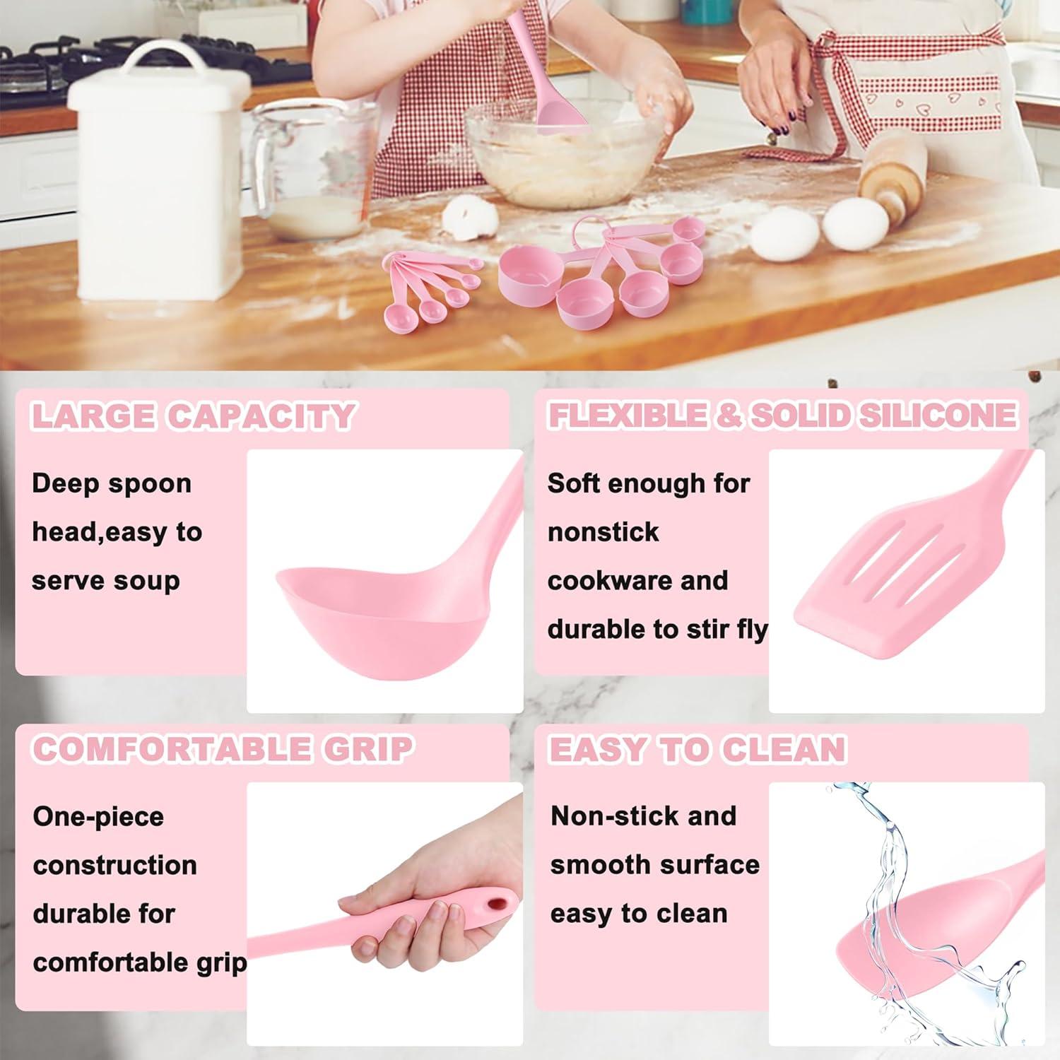 imageEfar Silicone Cooking Utensils Set 24Pcs Heat Resistant Kitchen Utensil with Holder Silicone Kitchen Tools with Spatula Turner Spoon Tongs Whisk NonToxic amp Dishwasher Safe BlackPink