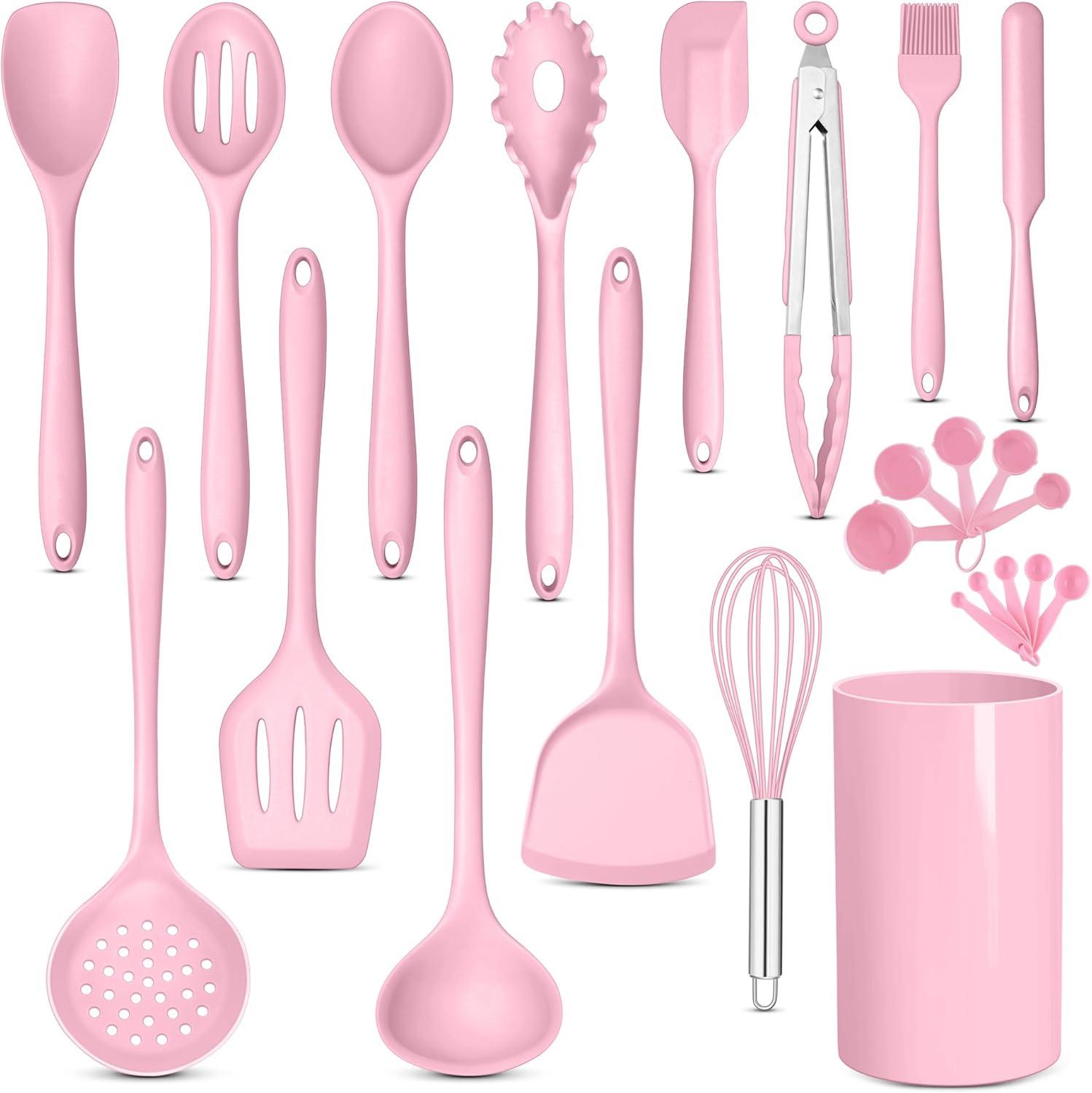 imageEfar Silicone Cooking Utensils Set 24Pcs Heat Resistant Kitchen Utensil with Holder Silicone Kitchen Tools with Spatula Turner Spoon Tongs Whisk NonToxic amp Dishwasher Safe BlackPink