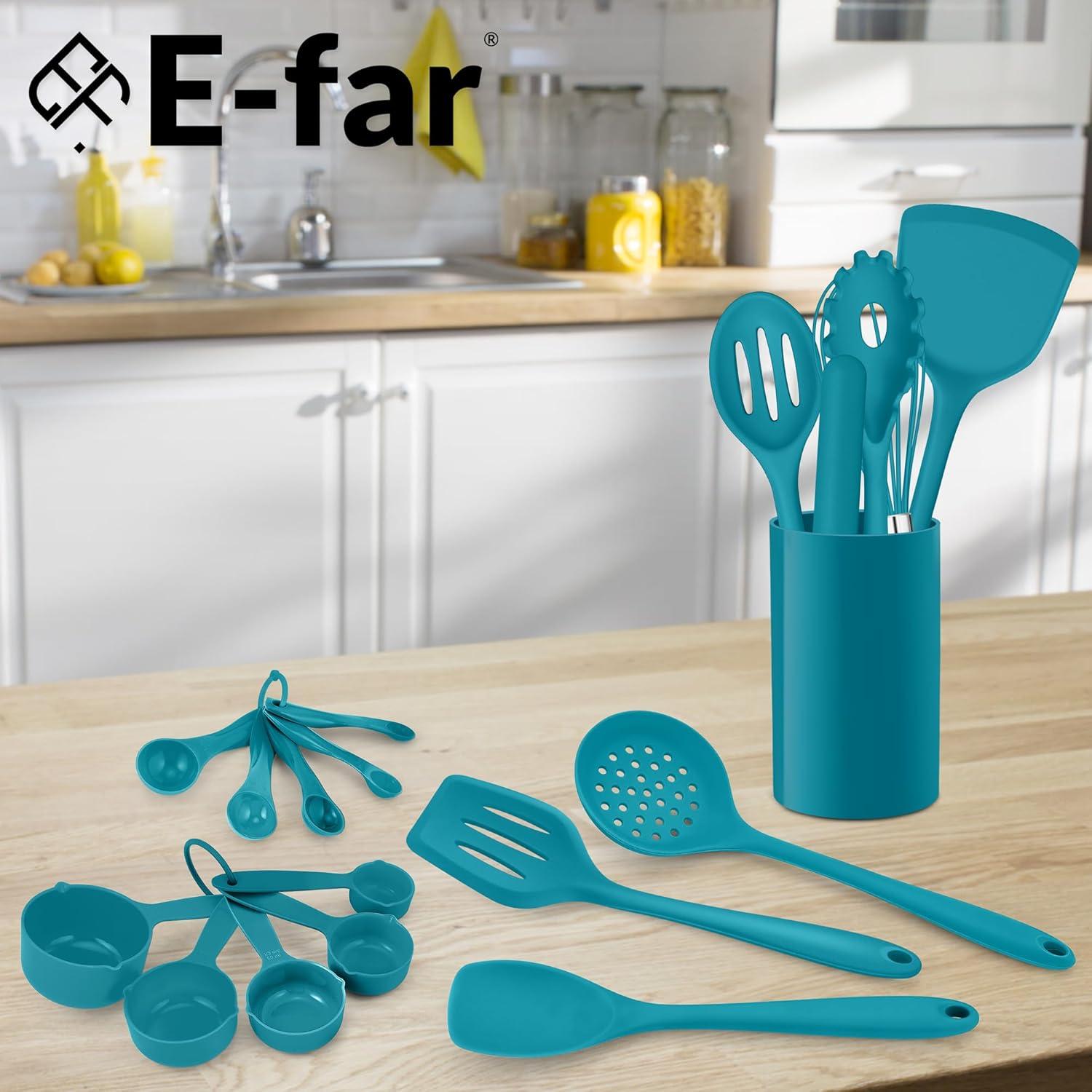 imageEfar Silicone Cooking Utensils Set 24Pcs Heat Resistant Kitchen Utensil with Holder Silicone Kitchen Tools with Spatula Turner Spoon Tongs Whisk NonToxic amp Dishwasher Safe BlackBlue