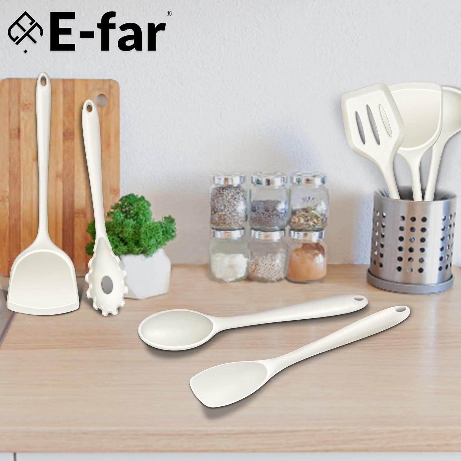 imageEfar Silicone Cooking Utensils Set 24Pcs Heat Resistant Kitchen Utensil with Holder Silicone Kitchen Tools with Spatula Turner Spoon Tongs Whisk NonToxic amp Dishwasher Safe BlackWhite