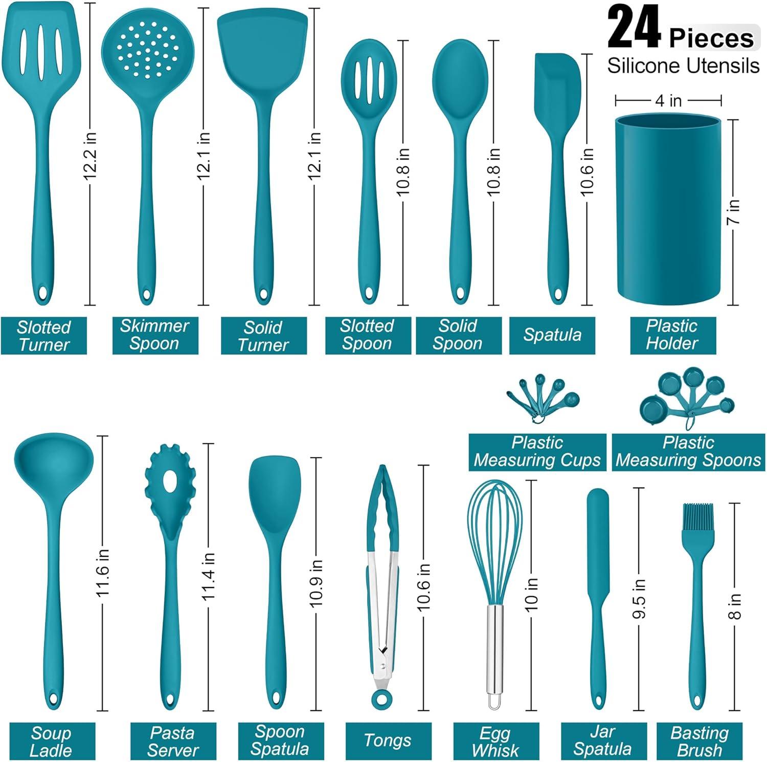 imageEfar Silicone Cooking Utensils Set 24Pcs Heat Resistant Kitchen Utensil with Holder Silicone Kitchen Tools with Spatula Turner Spoon Tongs Whisk NonToxic amp Dishwasher Safe BlackBlue