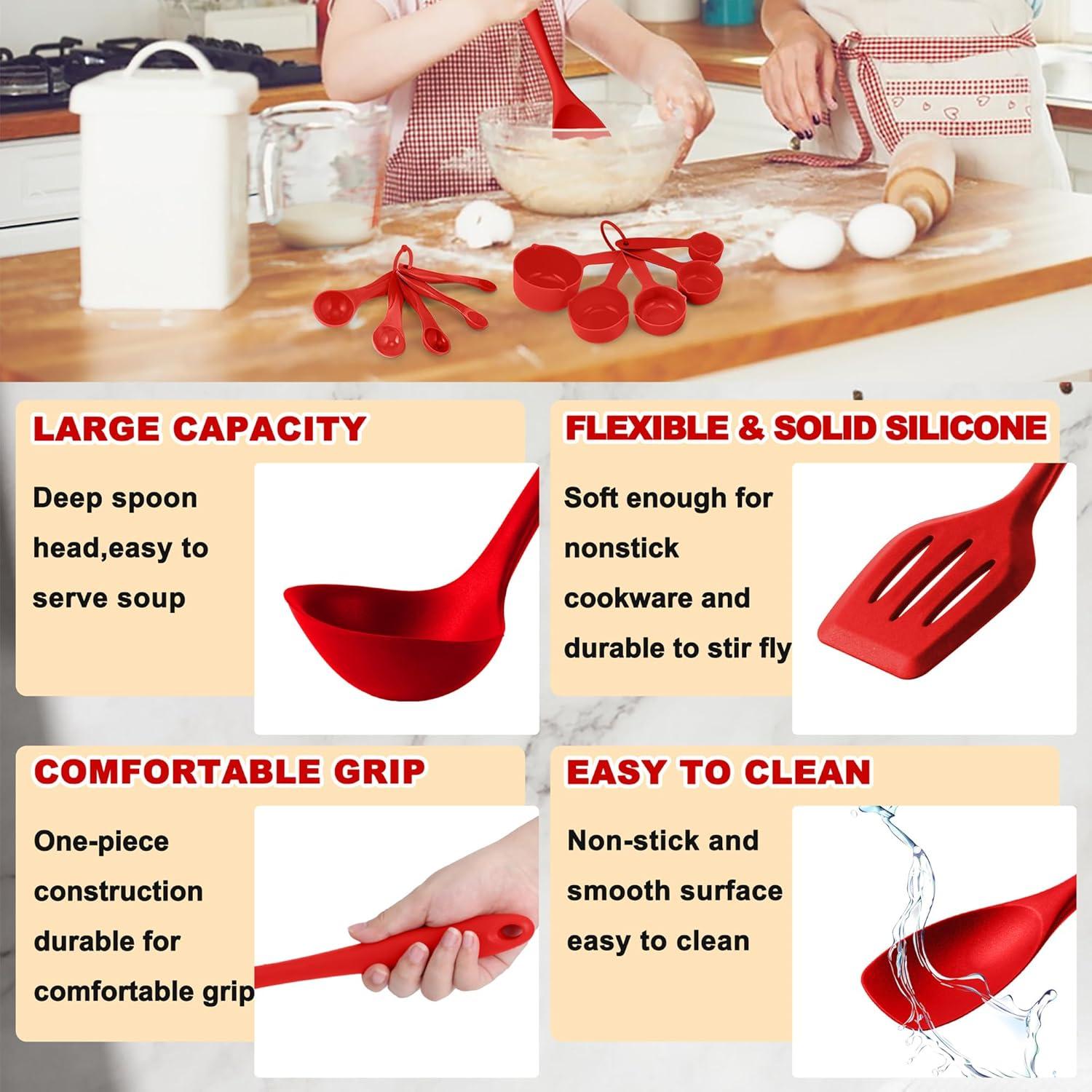 imageEfar Silicone Cooking Utensils Set 24Pcs Heat Resistant Kitchen Utensil with Holder Silicone Kitchen Tools with Spatula Turner Spoon Tongs Whisk NonToxic amp Dishwasher Safe BlackRed