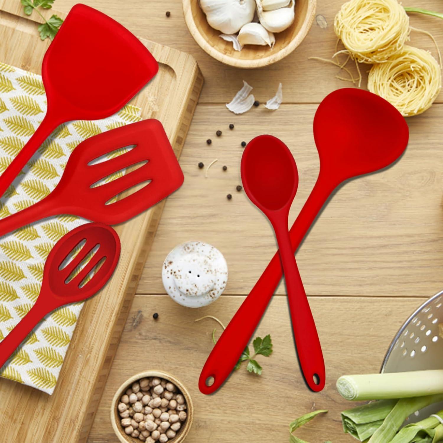 imageEfar Silicone Cooking Utensils Set 24Pcs Heat Resistant Kitchen Utensil with Holder Silicone Kitchen Tools with Spatula Turner Spoon Tongs Whisk NonToxic amp Dishwasher Safe BlackRed