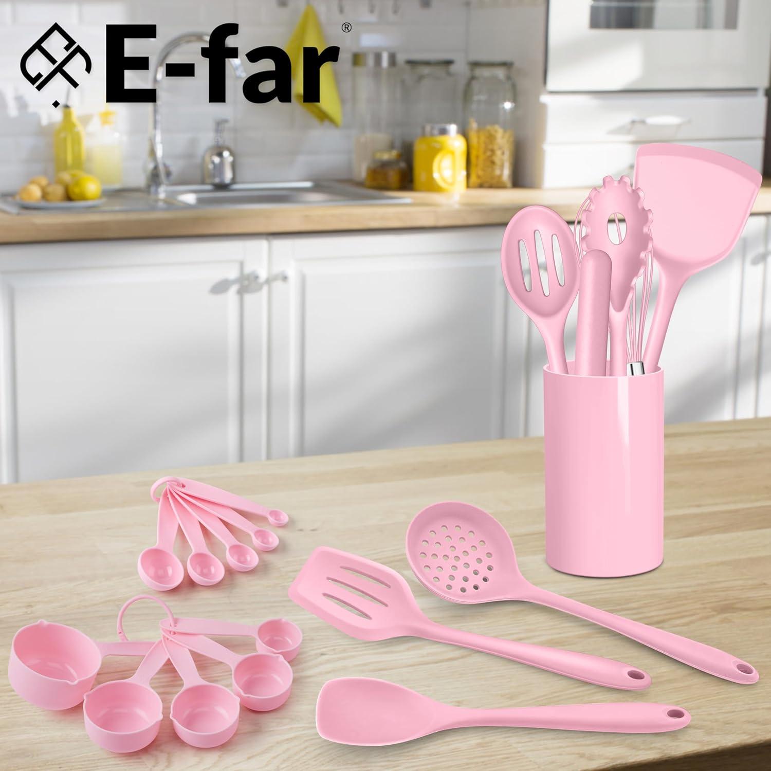 imageEfar Silicone Cooking Utensils Set 24Pcs Heat Resistant Kitchen Utensil with Holder Silicone Kitchen Tools with Spatula Turner Spoon Tongs Whisk NonToxic amp Dishwasher Safe BlackPink