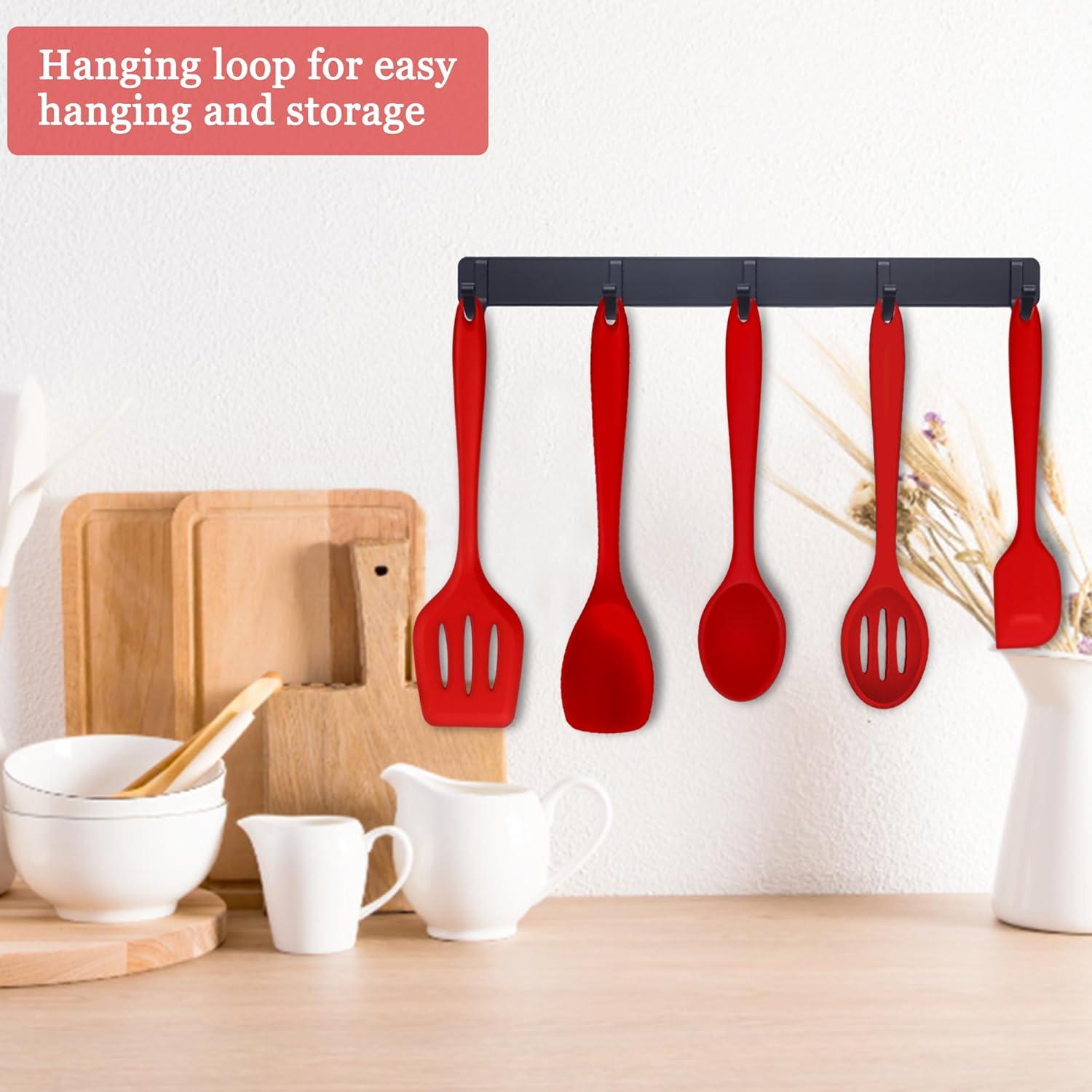 imageEfar Silicone Cooking Utensils Set 24Pcs Heat Resistant Kitchen Utensil with Holder Silicone Kitchen Tools with Spatula Turner Spoon Tongs Whisk NonToxic amp Dishwasher Safe BlackRed