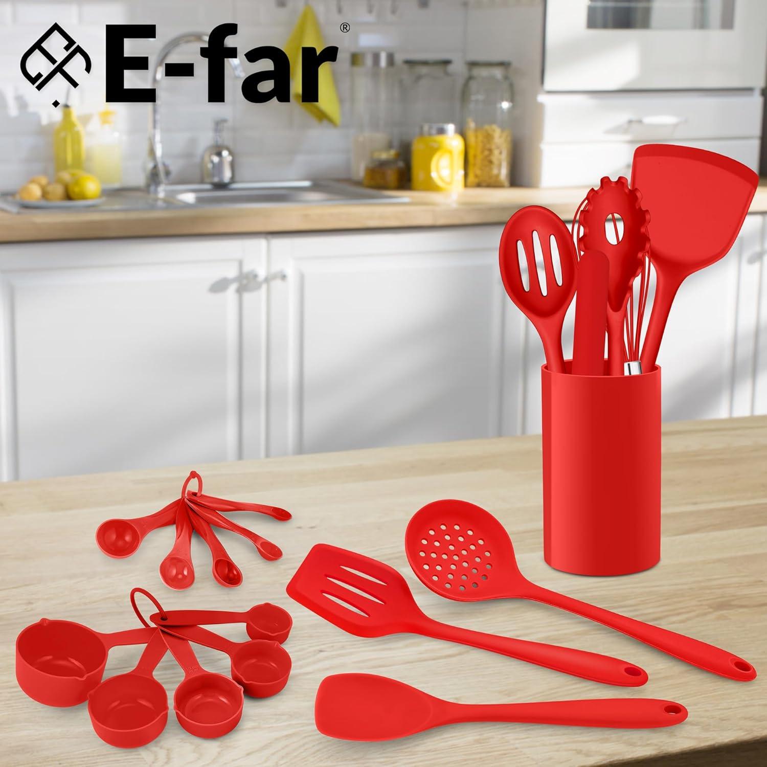 imageEfar Silicone Cooking Utensils Set 24Pcs Heat Resistant Kitchen Utensil with Holder Silicone Kitchen Tools with Spatula Turner Spoon Tongs Whisk NonToxic amp Dishwasher Safe BlackRed