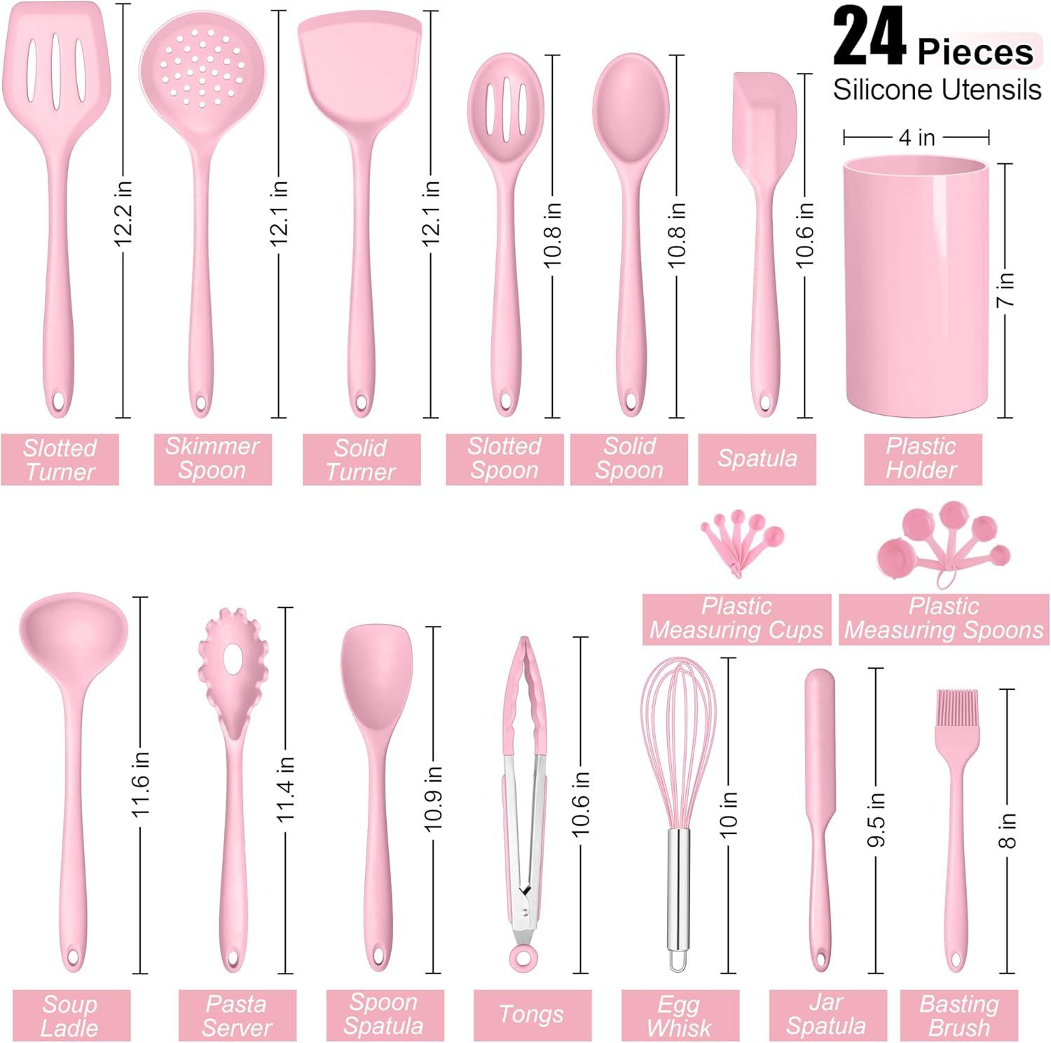 imageEfar Silicone Cooking Utensils Set 24Pcs Heat Resistant Kitchen Utensil with Holder Silicone Kitchen Tools with Spatula Turner Spoon Tongs Whisk NonToxic amp Dishwasher Safe BlackPink
