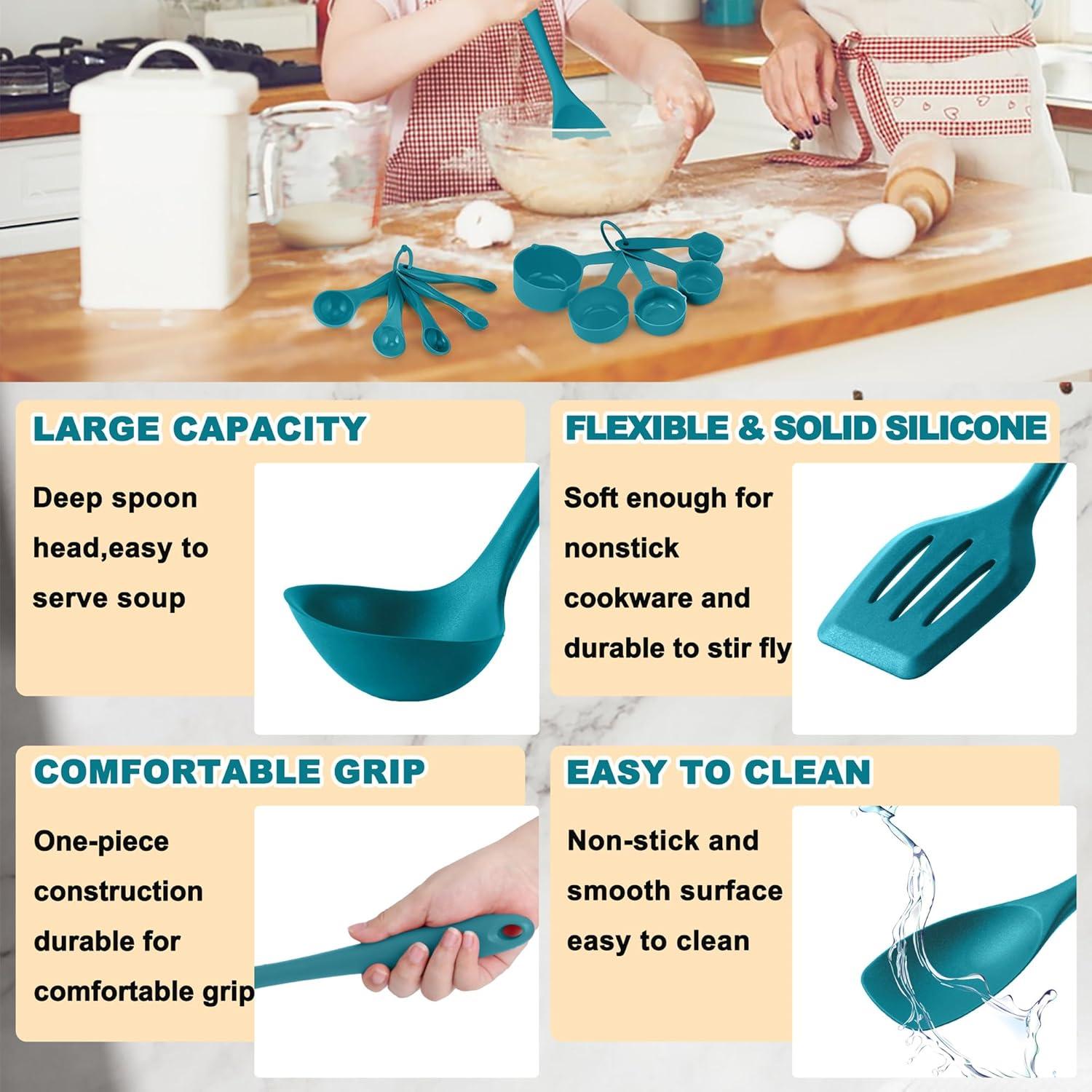 imageEfar Silicone Cooking Utensils Set 24Pcs Heat Resistant Kitchen Utensil with Holder Silicone Kitchen Tools with Spatula Turner Spoon Tongs Whisk NonToxic amp Dishwasher Safe BlackBlue