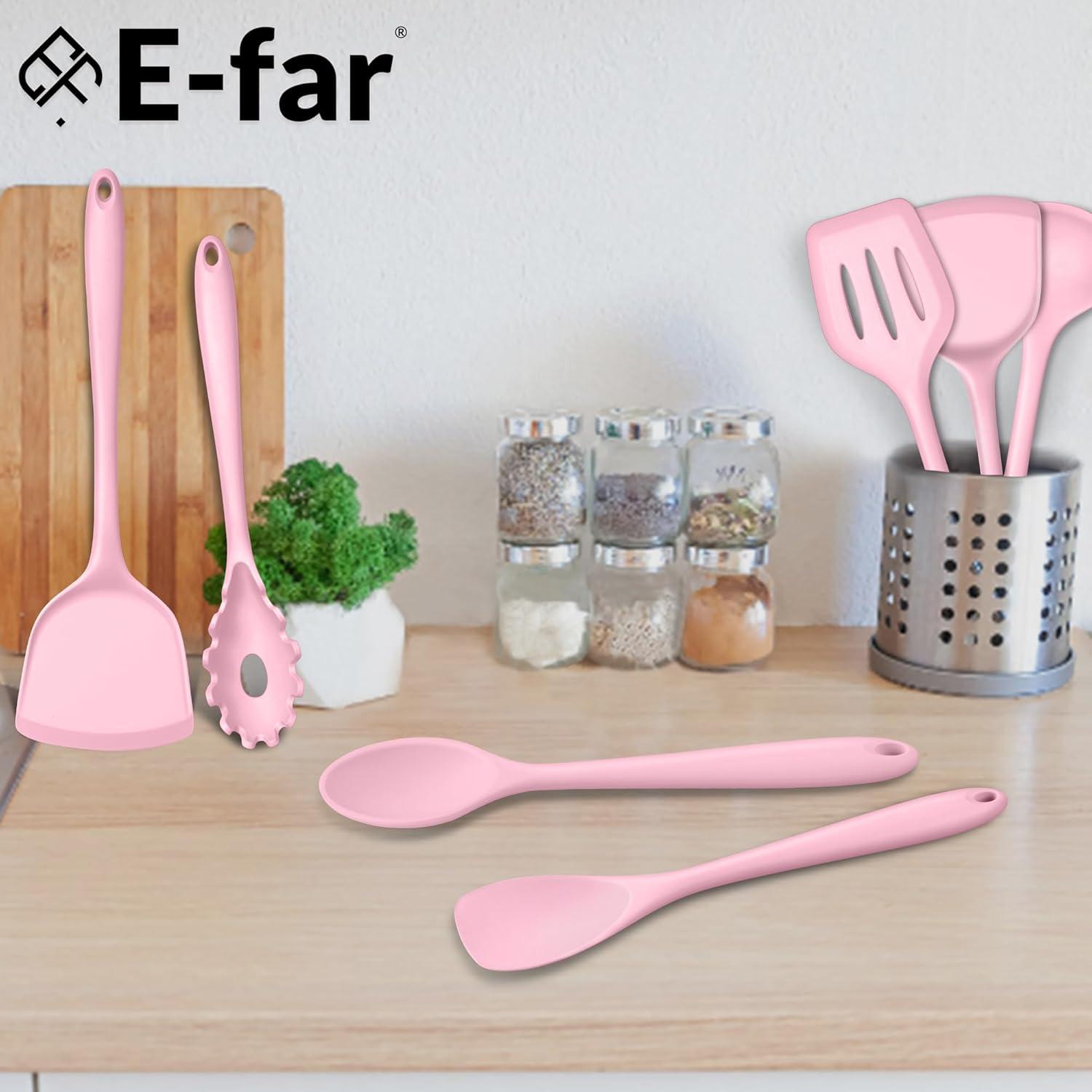 imageEfar Silicone Cooking Utensils Set 24Pcs Heat Resistant Kitchen Utensil with Holder Silicone Kitchen Tools with Spatula Turner Spoon Tongs Whisk NonToxic amp Dishwasher Safe BlackPink