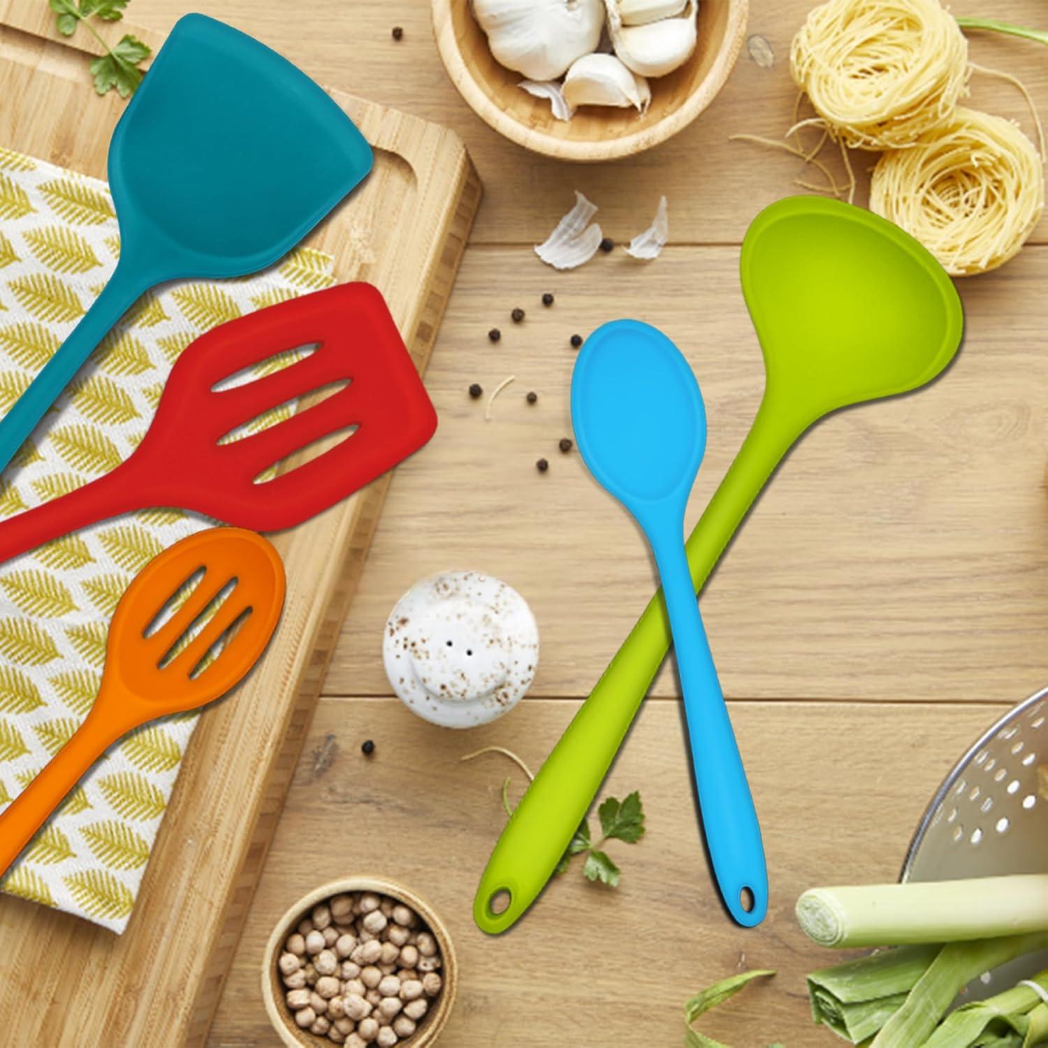 imageEfar Silicone Cooking Utensils Set 24Pcs Heat Resistant Kitchen Utensil with Holder Silicone Kitchen Tools with Spatula Turner Spoon Tongs Whisk NonToxic amp Dishwasher Safe BlackColorful