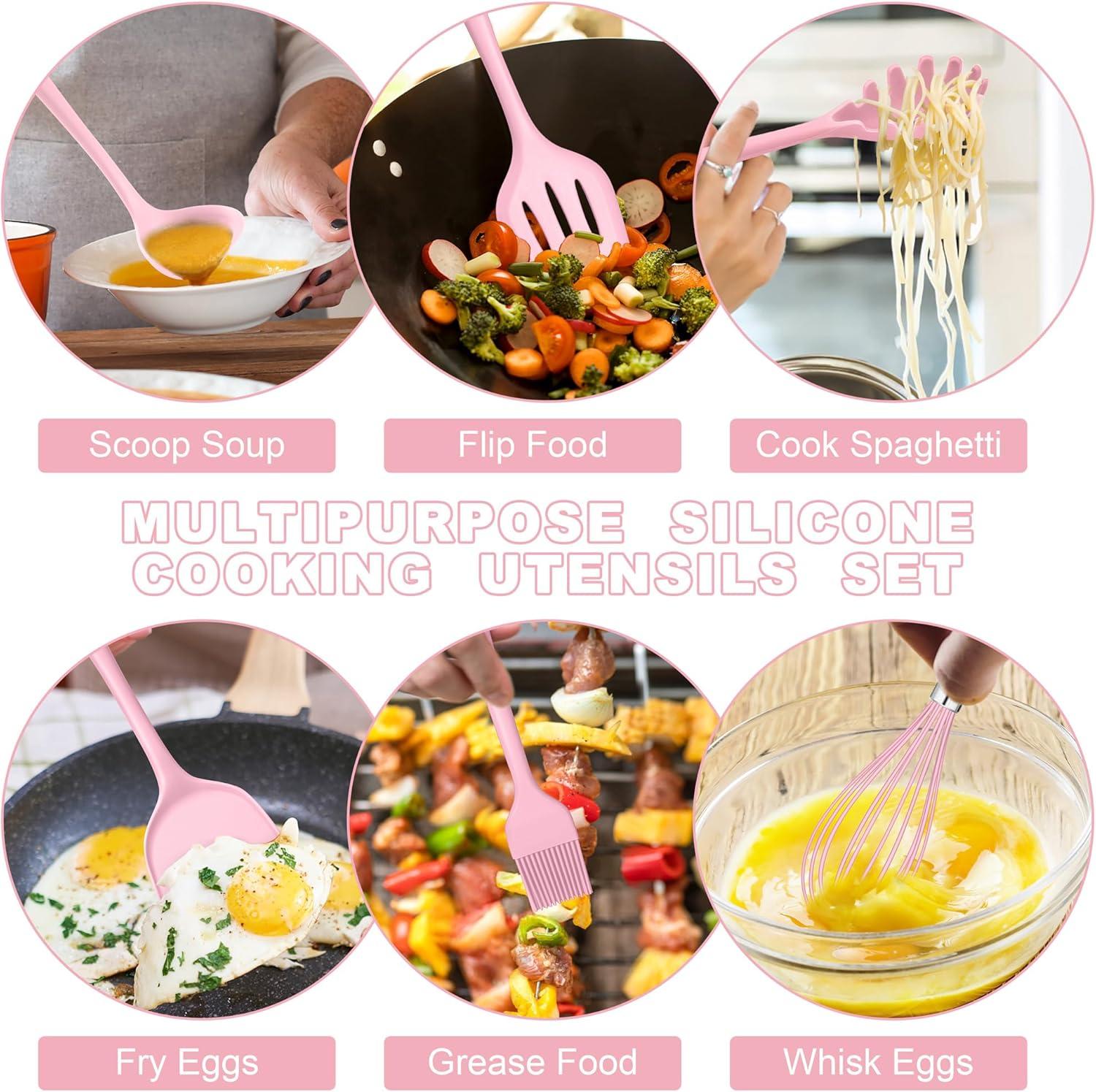 imageEfar Silicone Cooking Utensils Set 24Pcs Heat Resistant Kitchen Utensil with Holder Silicone Kitchen Tools with Spatula Turner Spoon Tongs Whisk NonToxic amp Dishwasher Safe BlackPink