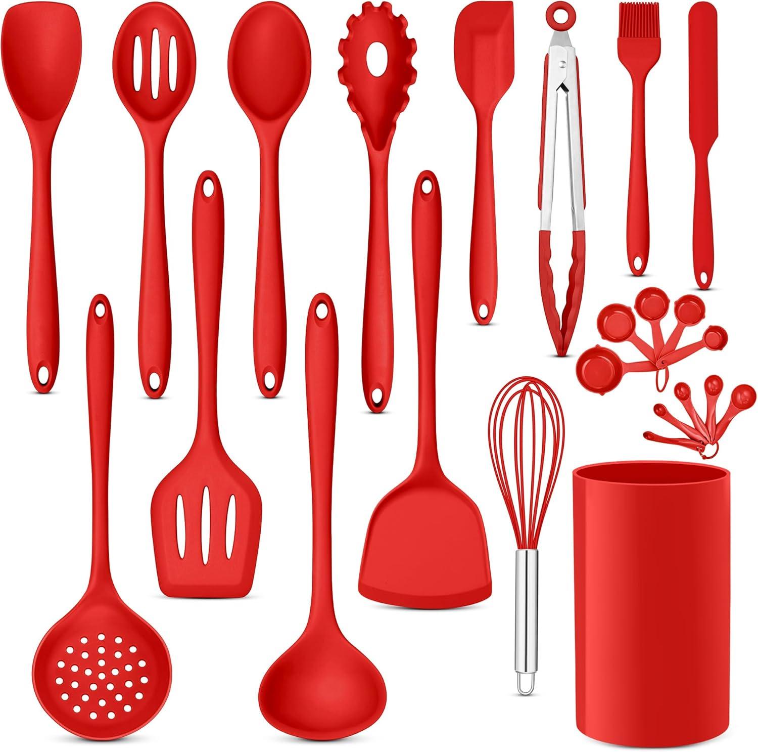 imageEfar Silicone Cooking Utensils Set 24Pcs Heat Resistant Kitchen Utensil with Holder Silicone Kitchen Tools with Spatula Turner Spoon Tongs Whisk NonToxic amp Dishwasher Safe BlackRed