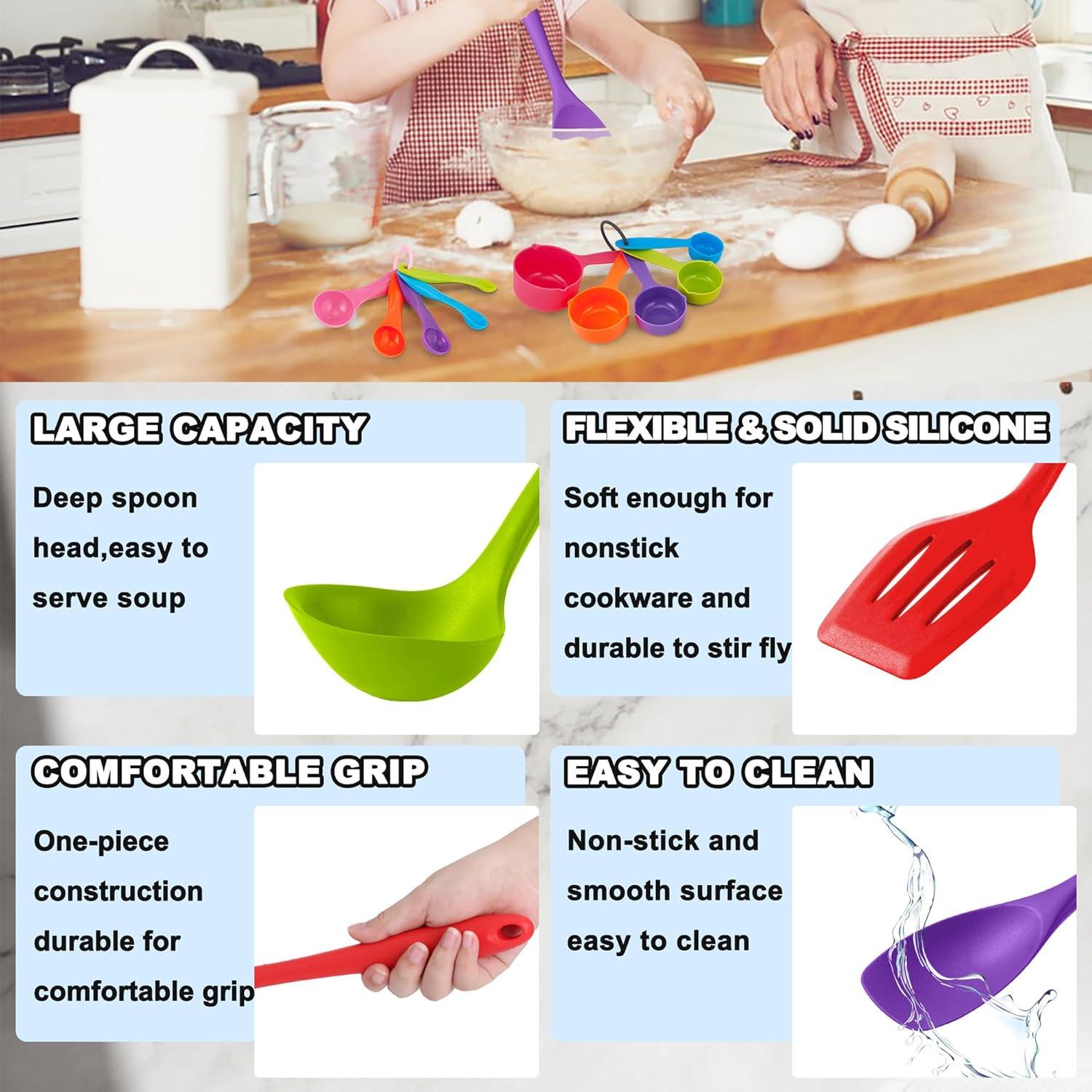 imageEfar Silicone Cooking Utensils Set 24Pcs Heat Resistant Kitchen Utensil with Holder Silicone Kitchen Tools with Spatula Turner Spoon Tongs Whisk NonToxic amp Dishwasher Safe BlackColorful