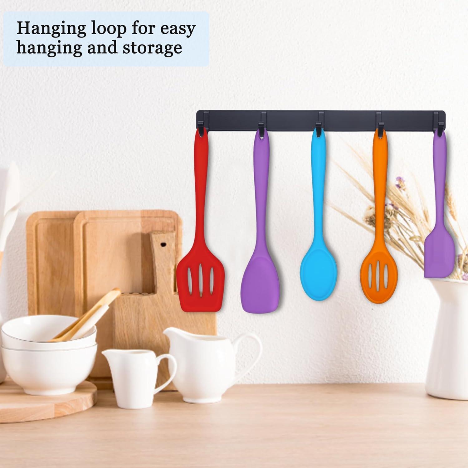imageEfar Silicone Cooking Utensils Set 24Pcs Heat Resistant Kitchen Utensil with Holder Silicone Kitchen Tools with Spatula Turner Spoon Tongs Whisk NonToxic amp Dishwasher Safe BlackColorful