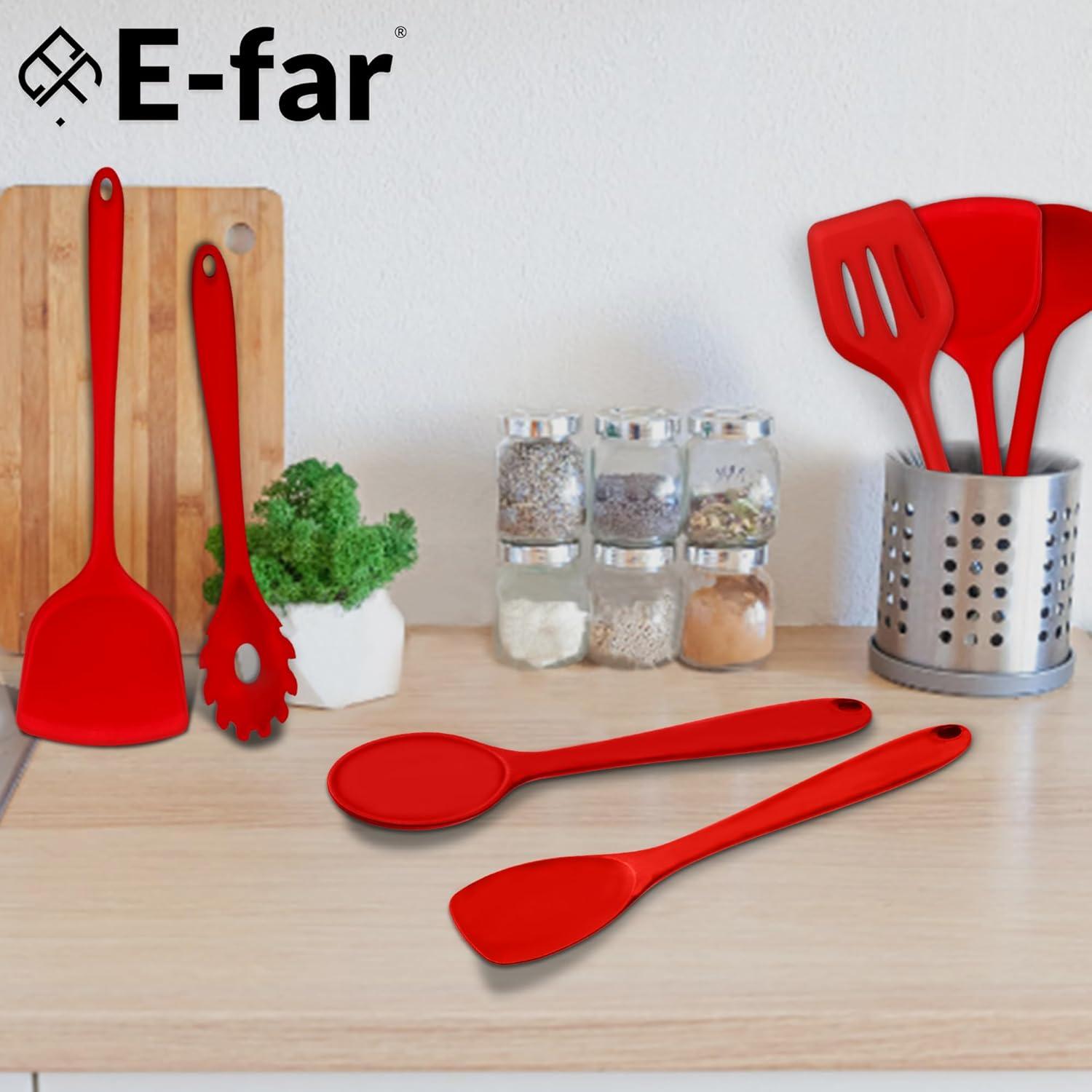 imageEfar Silicone Cooking Utensils Set 24Pcs Heat Resistant Kitchen Utensil with Holder Silicone Kitchen Tools with Spatula Turner Spoon Tongs Whisk NonToxic amp Dishwasher Safe BlackRed