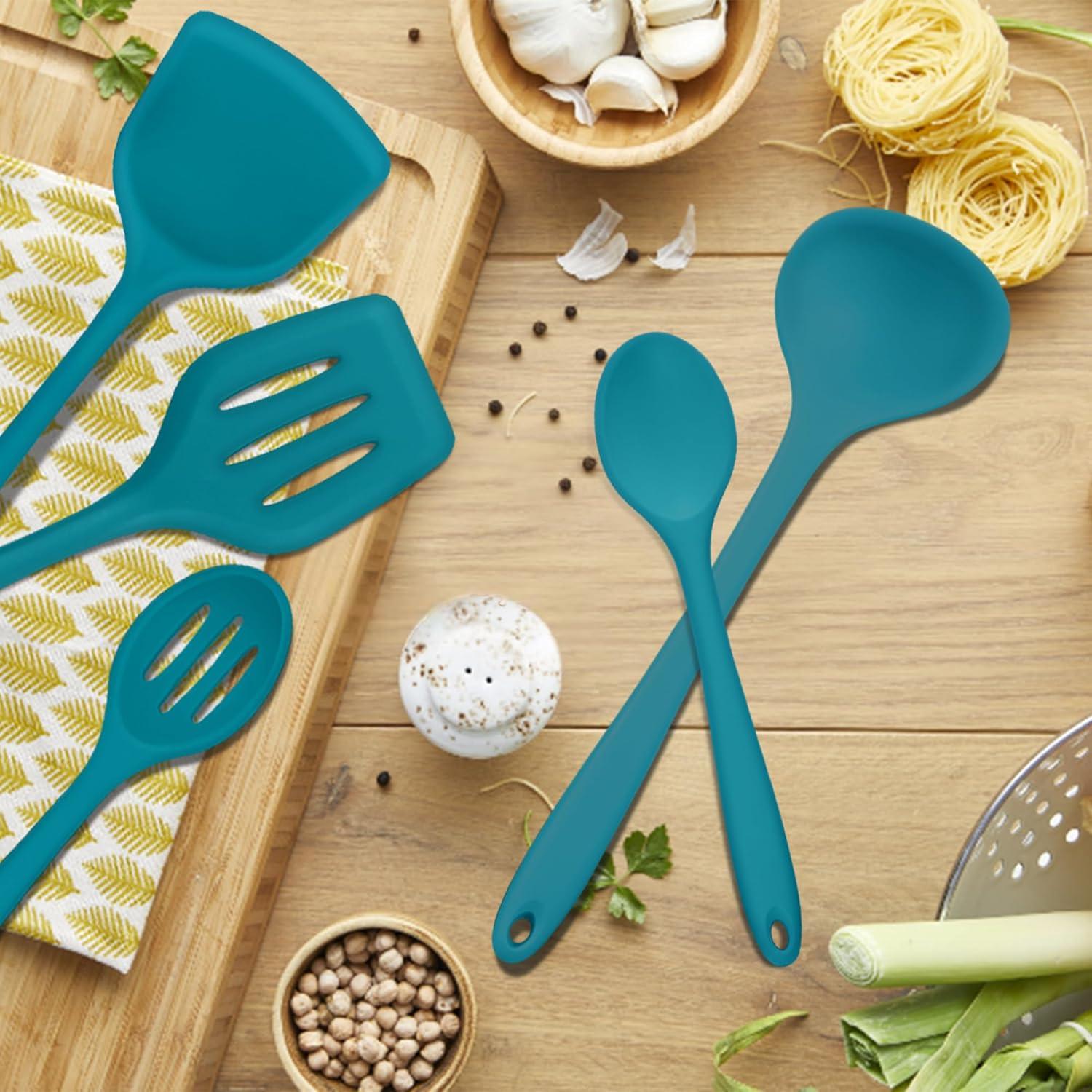imageEfar Silicone Cooking Utensils Set 24Pcs Heat Resistant Kitchen Utensil with Holder Silicone Kitchen Tools with Spatula Turner Spoon Tongs Whisk NonToxic amp Dishwasher Safe BlackBlue