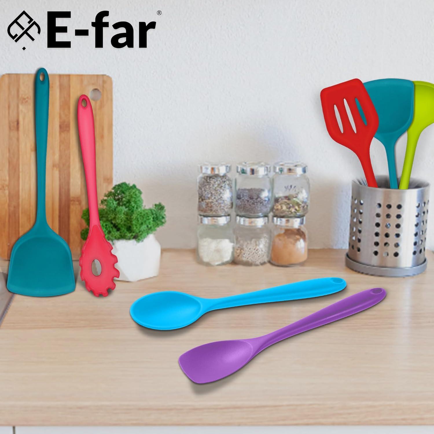 imageEfar Silicone Cooking Utensils Set 24Pcs Heat Resistant Kitchen Utensil with Holder Silicone Kitchen Tools with Spatula Turner Spoon Tongs Whisk NonToxic amp Dishwasher Safe BlackColorful