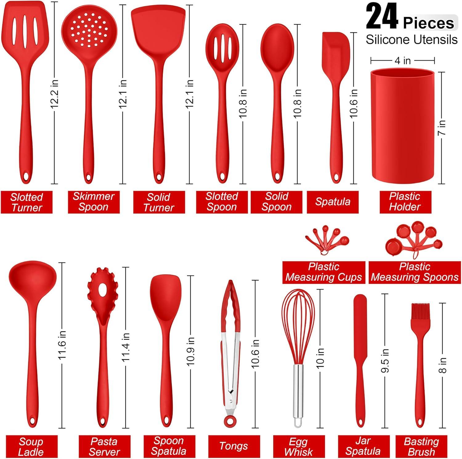 imageEfar Silicone Cooking Utensils Set 24Pcs Heat Resistant Kitchen Utensil with Holder Silicone Kitchen Tools with Spatula Turner Spoon Tongs Whisk NonToxic amp Dishwasher Safe BlackRed