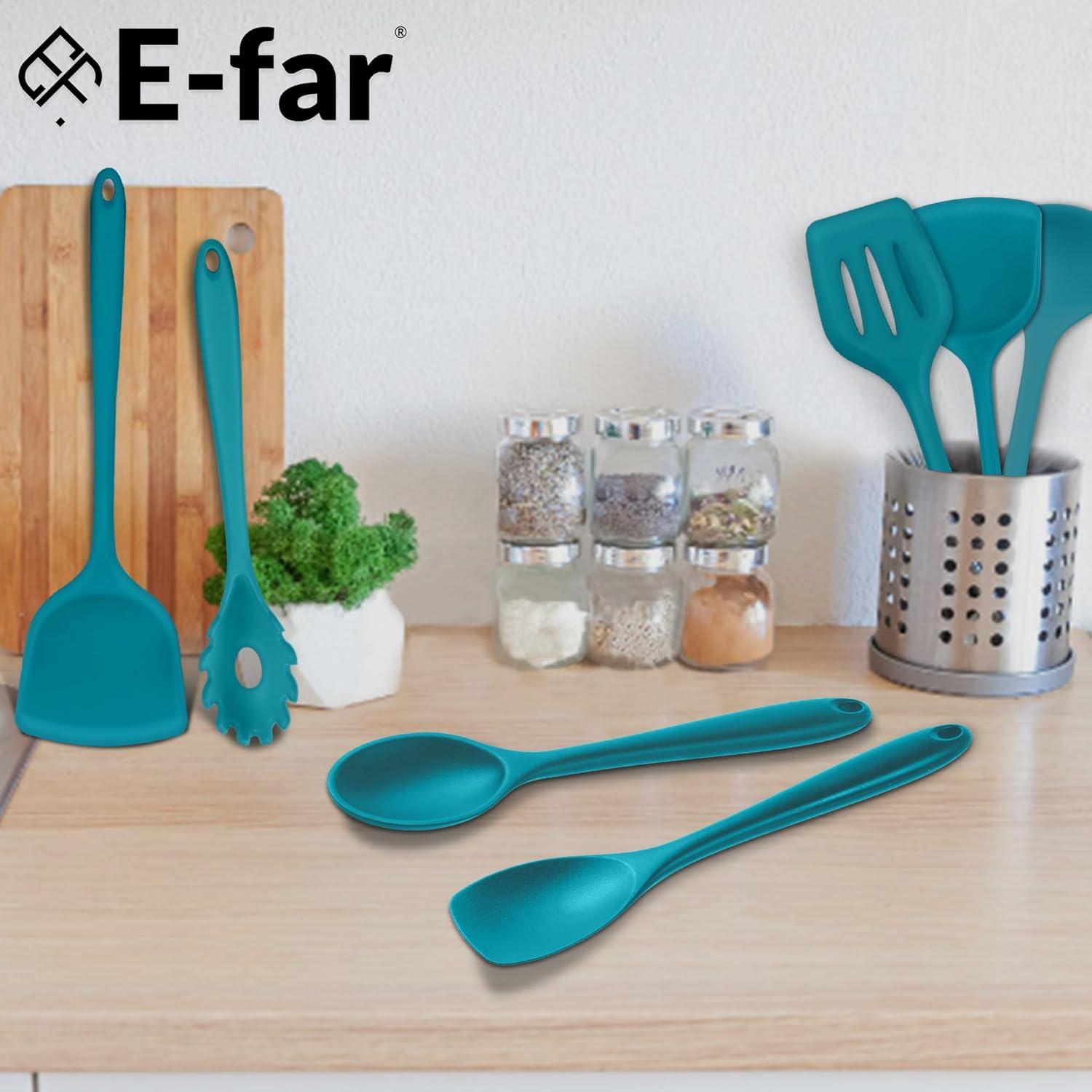 imageEfar Silicone Cooking Utensils Set 24Pcs Heat Resistant Kitchen Utensil with Holder Silicone Kitchen Tools with Spatula Turner Spoon Tongs Whisk NonToxic amp Dishwasher Safe BlackBlue