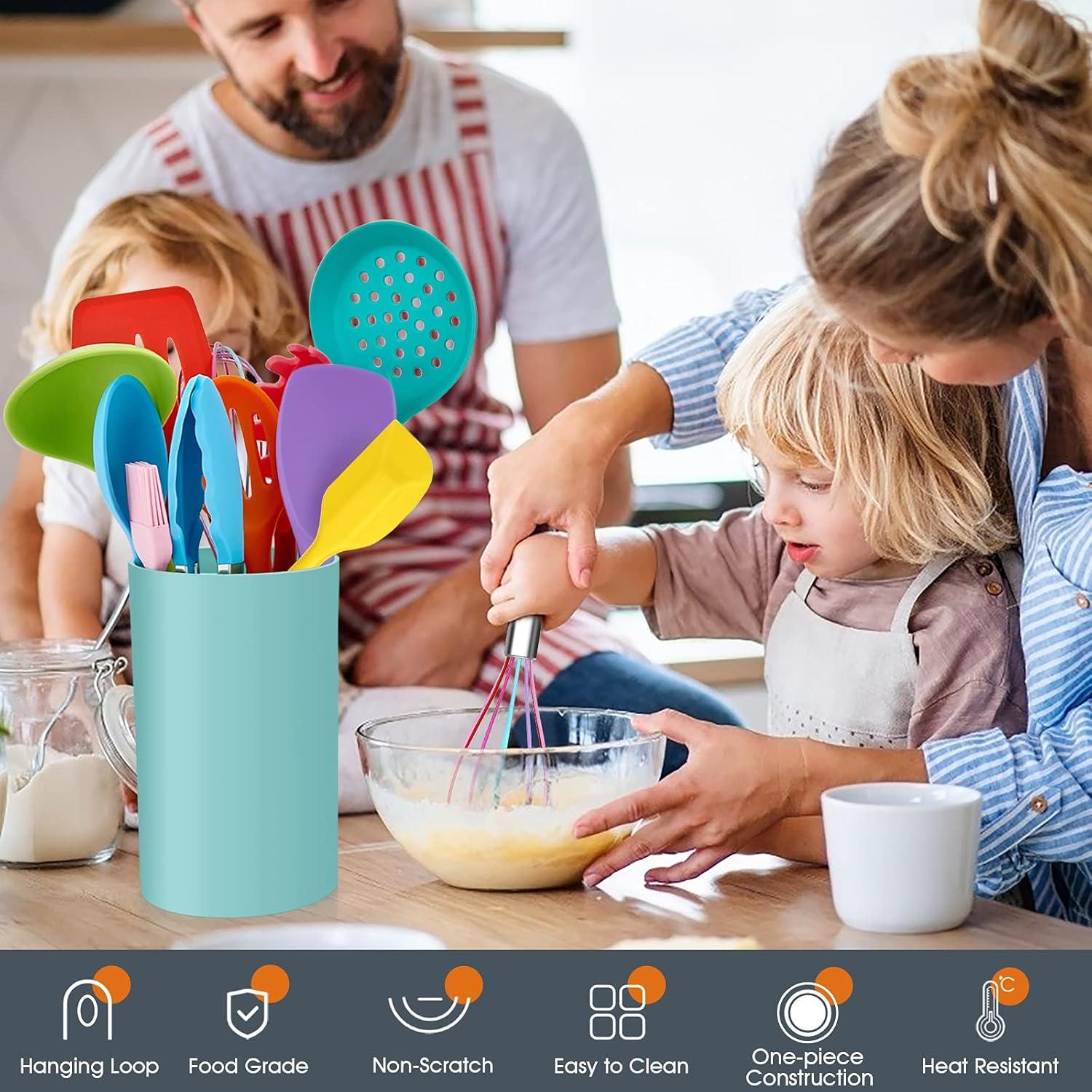 imageKitchen Utensils Set Efar 15Piece Silicone Cooking Utensils with Holder Nonstick Cookware Friendly amp Heat Resistant Includes Ladle Spatula Spoon Slotted Turner for Cooking amp Baking BlackColorful