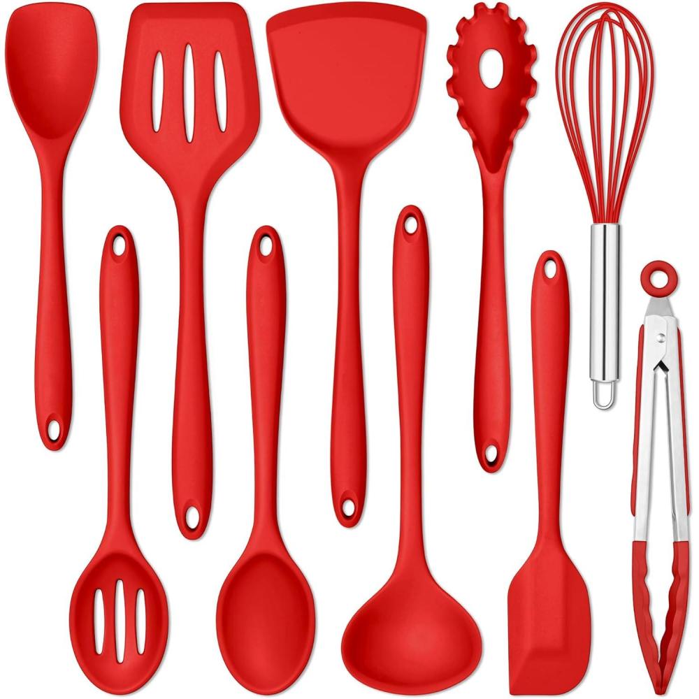 imageEfar Silicone Cooking Utensils Set 24Pcs Heat Resistant Kitchen Utensil with Holder Silicone Kitchen Tools with Spatula Turner Spoon Tongs Whisk NonToxic amp Dishwasher Safe BlackRed