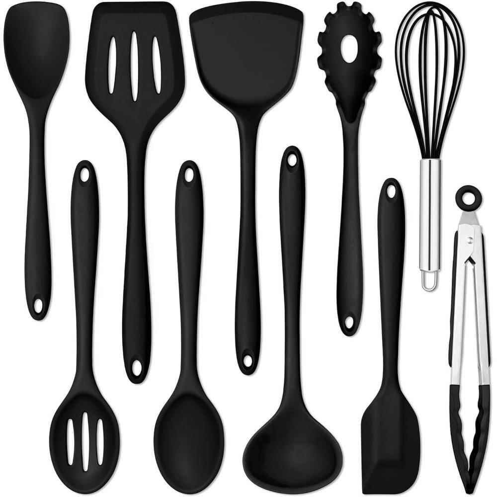 imageEfar Silicone Cooking Utensils Set 24Pcs Heat Resistant Kitchen Utensil with Holder Silicone Kitchen Tools with Spatula Turner Spoon Tongs Whisk NonToxic amp Dishwasher Safe BlackBlack