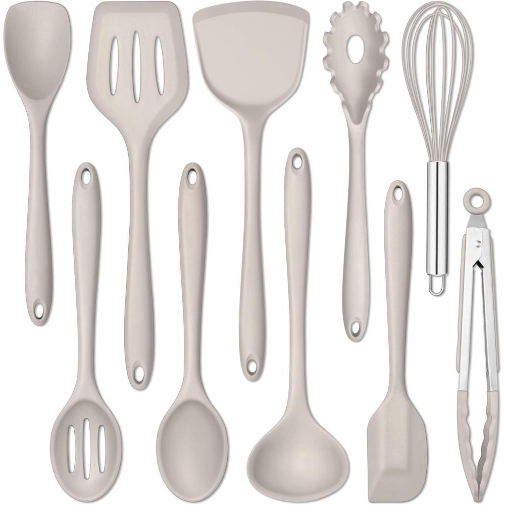 imageEfar Silicone Cooking Utensils Set 24Pcs Heat Resistant Kitchen Utensil with Holder Silicone Kitchen Tools with Spatula Turner Spoon Tongs Whisk NonToxic amp Dishwasher Safe BlackKhaki