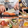 E-far 12-Piece Kitchen Knife Set, Stainless Steel Chef Knives Set with 6 Blade Guards, Sharp Kitchen Cooking Knife with Ergonomic Handle, Anti-Rust & Easy to Clean (Cream)(Assorted)