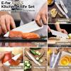 E-far 12-Piece Kitchen Knife Set, Stainless Steel Chef Knives Set with 6 Blade Guards, Sharp Kitchen Cooking Knife with Ergonomic Handle, Anti-Rust & Easy to Clean (Cream)(Cream)