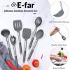 E-far 14 Pieces Silicone Cooking Utensils Set, Kitchen Utensils Set with Holder, Spatula, Ladle, Spoon, Tong, Slotted Turner for Nonstick Cookware, 446°F Heat Resistant & Stainless Steel Handle, Blue(Gray)
