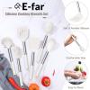 E-far 14 Pieces Silicone Cooking Utensils Set, Kitchen Utensils Set with Holder, Spatula, Ladle, Spoon, Tong, Slotted Turner for Nonstick Cookware, 446°F Heat Resistant & Stainless Steel Handle, Blue(Cream White)