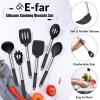 E-far 14 Pieces Silicone Cooking Utensils Set, Kitchen Utensils Set with Holder, Spatula, Ladle, Spoon, Tong, Slotted Turner for Nonstick Cookware, 446°F Heat Resistant & Stainless Steel Handle, Blue(Black)