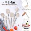 E-far 14 Pieces Silicone Cooking Utensils Set, Kitchen Utensils Set with Holder, Spatula, Ladle, Spoon, Tong, Slotted Turner for Nonstick Cookware, 446°F Heat Resistant & Stainless Steel Handle, Blue(Khaki)