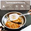 E-far 14 Pieces Silicone Cooking Utensils Set, Kitchen Utensils Set with Holder, Spatula, Ladle, Spoon, Tong, Slotted Turner for Nonstick Cookware, 446°F Heat Resistant & Stainless Steel Handle, Blue(Cream White)