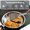 E-far 14 Pieces Silicone Cooking Utensils Set, Kitchen Utensils Set with Holder, Spatula, Ladle, Spoon, Tong, Slotted Turner for Nonstick Cookware, 446°F Heat Resistant & Stainless Steel Handle, Blue(Gray)