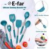 E-far 14 Pieces Silicone Cooking Utensils Set, Kitchen Utensils Set with Holder, Spatula, Ladle, Spoon, Tong, Slotted Turner for Nonstick Cookware, Heat Resistant & Stainless Steel Handle, Black(Blue)