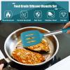 E-far 14 Pieces Silicone Cooking Utensils Set, Kitchen Utensils Set with Holder, Spatula, Ladle, Spoon, Tong, Slotted Turner for Nonstick Cookware, Heat Resistant & Stainless Steel Handle, Black(Blue)