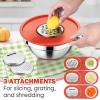 E-far 25PCS Mixing Bowls with Lid Set, Stainless Steel Nesting Prep Bowls with Grater Attachments Non-Slip Bottoms for Cooking, Serving, Food Storage, 4.6/2.6/2/1.5/1/0.7QT – Khaki(Red)