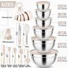E-far 25PCS Mixing Bowls with Lid Set, Stainless Steel Nesting Prep Bowls with Grater Attachments Non-Slip Bottoms for Cooking, Serving, Food Storage, 4.6/2.6/2/1.5/1/0.7QT – Khaki(Khaki)