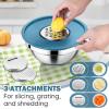 E-far 25PCS Mixing Bowls with Lid Set, Stainless Steel Nesting Prep Bowls with Grater Attachments Non-Slip Bottoms for Cooking, Serving, Food Storage, 4.6/2.6/2/1.5/1/0.7QT – Khaki(Blue)