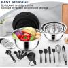 E-far 25PCS Mixing Bowls with Lid Set, Stainless Steel Nesting Prep Bowls with Grater Attachments Non-Slip Bottoms for Cooking, Serving, Food Storage, 4.6/2.6/2/1.5/1/0.7QT – Khaki(Black)