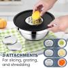 E-far 25PCS Mixing Bowls with Lid Set, Stainless Steel Nesting Prep Bowls with Grater Attachments Non-Slip Bottoms for Cooking, Serving, Food Storage, 4.6/2.6/2/1.5/1/0.7QT – Khaki(Black)