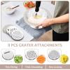E-far Colander with Mixing Bowl Set, 4-1 Stainless Steel Colander Strainers Bowl with Graters for Kitchen, Rotatable Food Strainer Bowl for Rinsing Fruits Vegetables/Draining Pasta – Blue(Khaki)