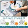 E-far Colander with Mixing Bowl Set, 4-1 Stainless Steel Colander Strainers Bowl with Graters for Kitchen, Rotatable Food Strainer Bowl for Rinsing Fruits Vegetables/Draining Pasta – Blue(Blue)