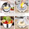 E-far Colander with Mixing Bowl Set, 4-1 Stainless Steel Colander Strainers Bowl with Graters for Kitchen, Rotatable Food Strainer Bowl for Rinsing Fruits Vegetables/Draining Pasta – Blue(Khaki)