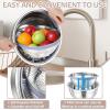 E-far Colander with Mixing Bowl Set, 4-1 Stainless Steel Colander Strainers Bowl with Graters for Kitchen, Rotatable Food Strainer Bowl for Rinsing Fruits Vegetables/Draining Pasta – Blue(Khaki)