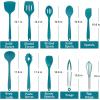 E-far Silicone Cooking Utensils Set, 24Pcs Heat Resistant Kitchen Utensil with Holder, Silicone Kitchen Tools with Spatula Turner Spoon Tongs Whisk, Non-Toxic & Dishwasher Safe (Black)(Blue)