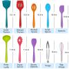 E-far Silicone Cooking Utensils Set, 24Pcs Heat Resistant Kitchen Utensil with Holder, Silicone Kitchen Tools with Spatula Turner Spoon Tongs Whisk, Non-Toxic & Dishwasher Safe (Black)(Colorful)