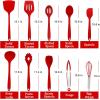 E-far Silicone Cooking Utensils Set, 24Pcs Heat Resistant Kitchen Utensil with Holder, Silicone Kitchen Tools with Spatula Turner Spoon Tongs Whisk, Non-Toxic & Dishwasher Safe (Black)(Red)